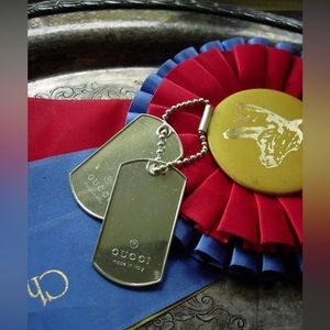 Authentic GUCCI Sterling Silver DOG TAG TAGS Necklace Charms Jewelry Accessory